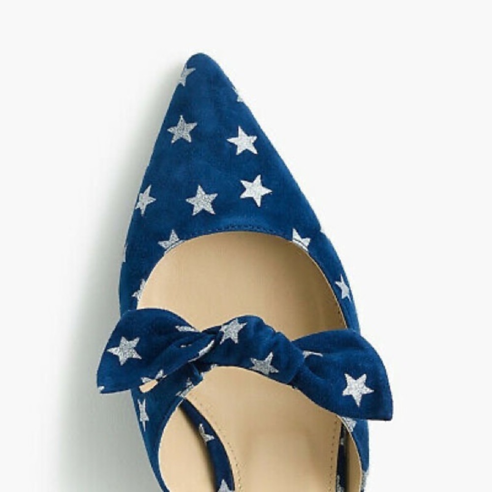 ❌SOLD❌J. Crew Star Suede Slide Heels Blue Silver - Picture 3 of 10